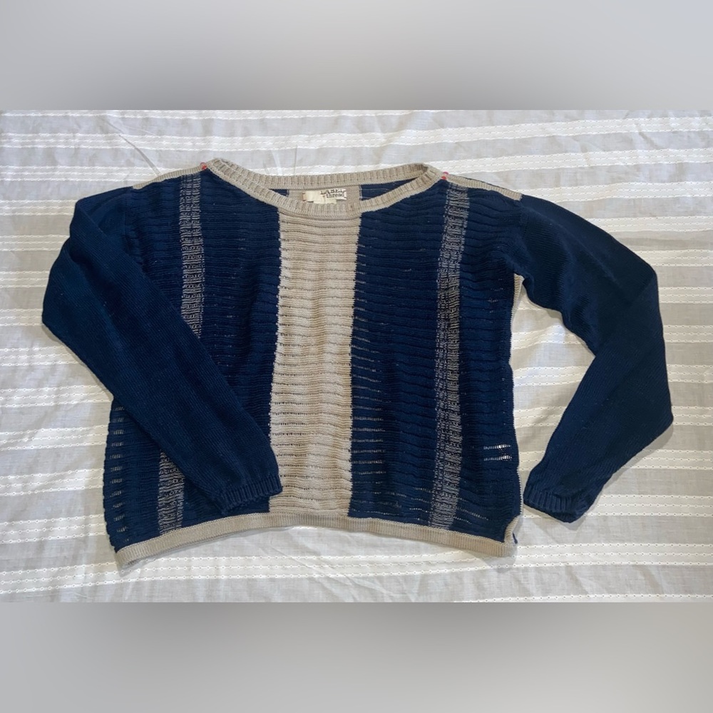 LABEL + Thread Blue Tan Loose Knit Curved Hem Oversized Pullover Sweater Small